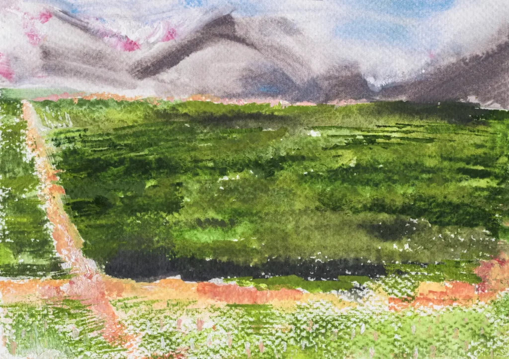 Stellenbosch Mountain, South Africa | Acrylic on paper | 15 December 2024