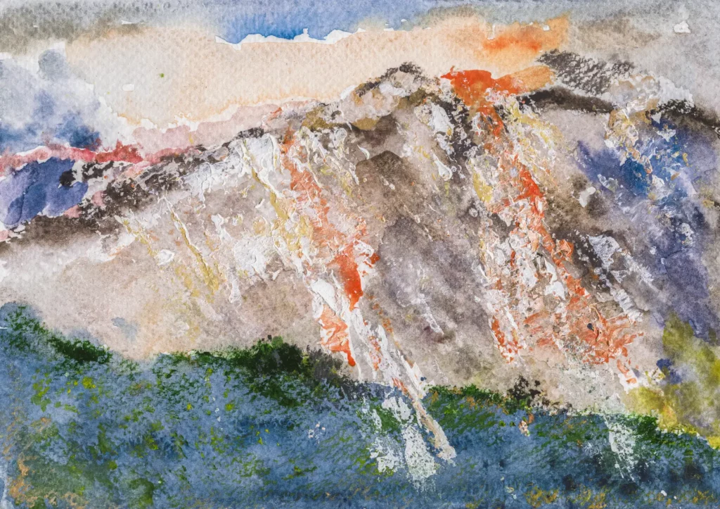 Stellenbosch South Africa, Just after dawn | Acrylic on paper | 16 December 2024